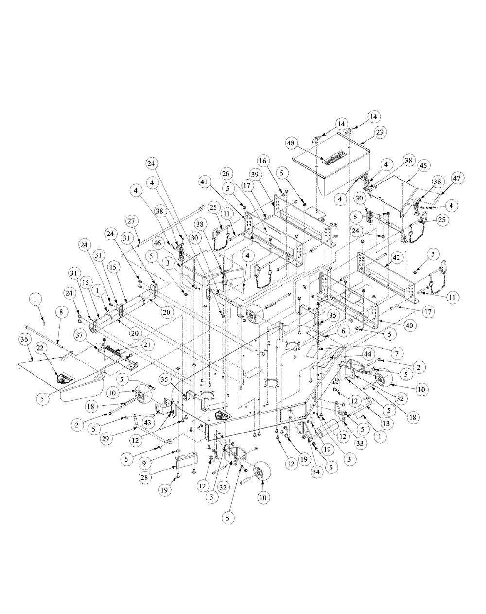 Fabricated Float Deck Assembly Diagram and Parts List for GF1748 55AE234M150-WAM Cub Cadet Lawn Mower